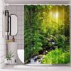 Forest Stream Print Polyester Bathroom Set, Waterproof - Includes Machine Washable Curtain, Bath Mat Accessories, Set Of 4