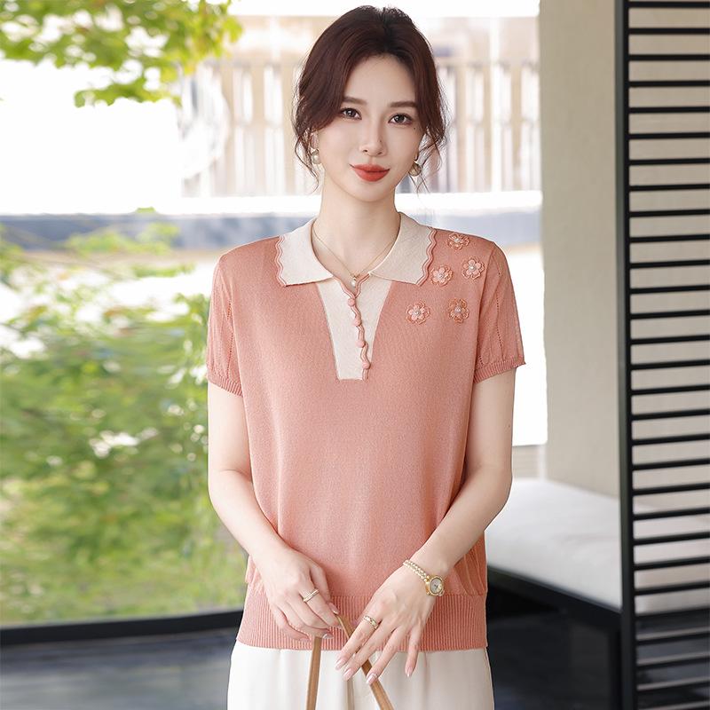 Mother's Day Loose Summer Knit T-Shirt for Middle-Aged and Elderly Women