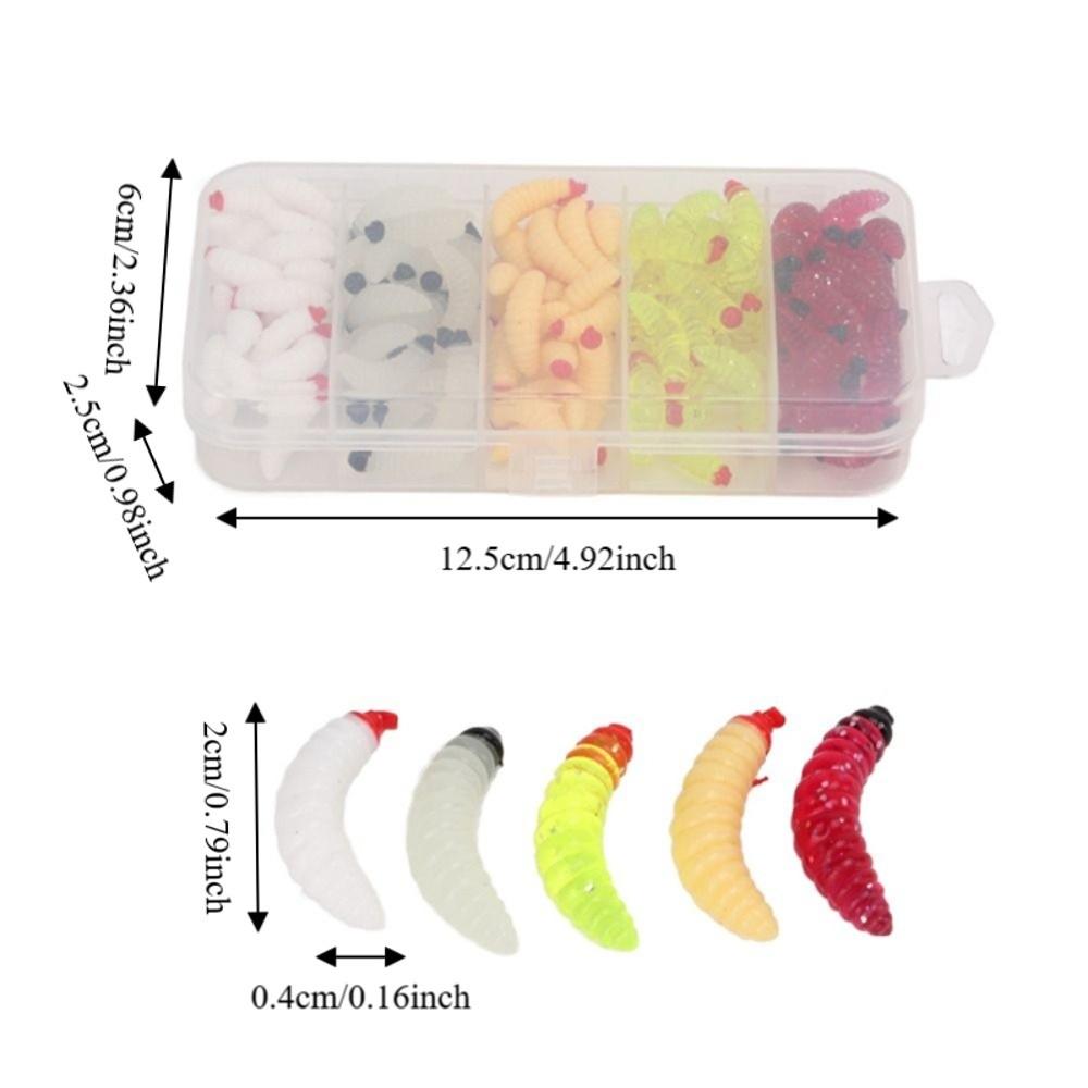 125PCS Durable PVC Bass Fishing Worm Soft 2.4cm Maggot Baits 5 Colors Bread Worm Fishing Lure Lake Fishing