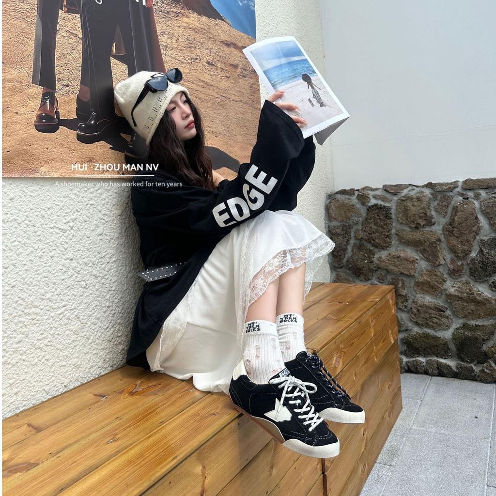 Cowhide retro German training shoes women's 2025 autumn and winter round head lace-up versatile casual sports shoes increase the star small dirty shoe