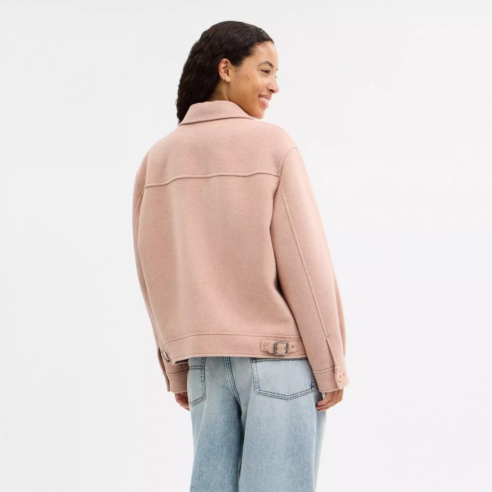 Coach Zip Front Wool Jacket Blush