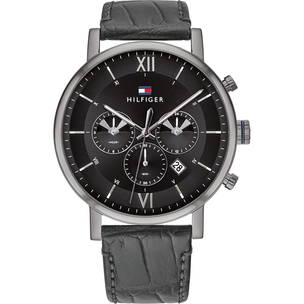 Tommy Hilfiger Evan Black Dial Black Leather Men s Quartz Watch 1710395 чёрный