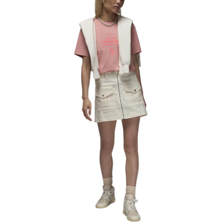 Jordan Paris Saint-Germain Round Neck Pullover Fashion Versatile Short Sleeve T-Shirt Women T-Shirt Rust-Pink FV7749612