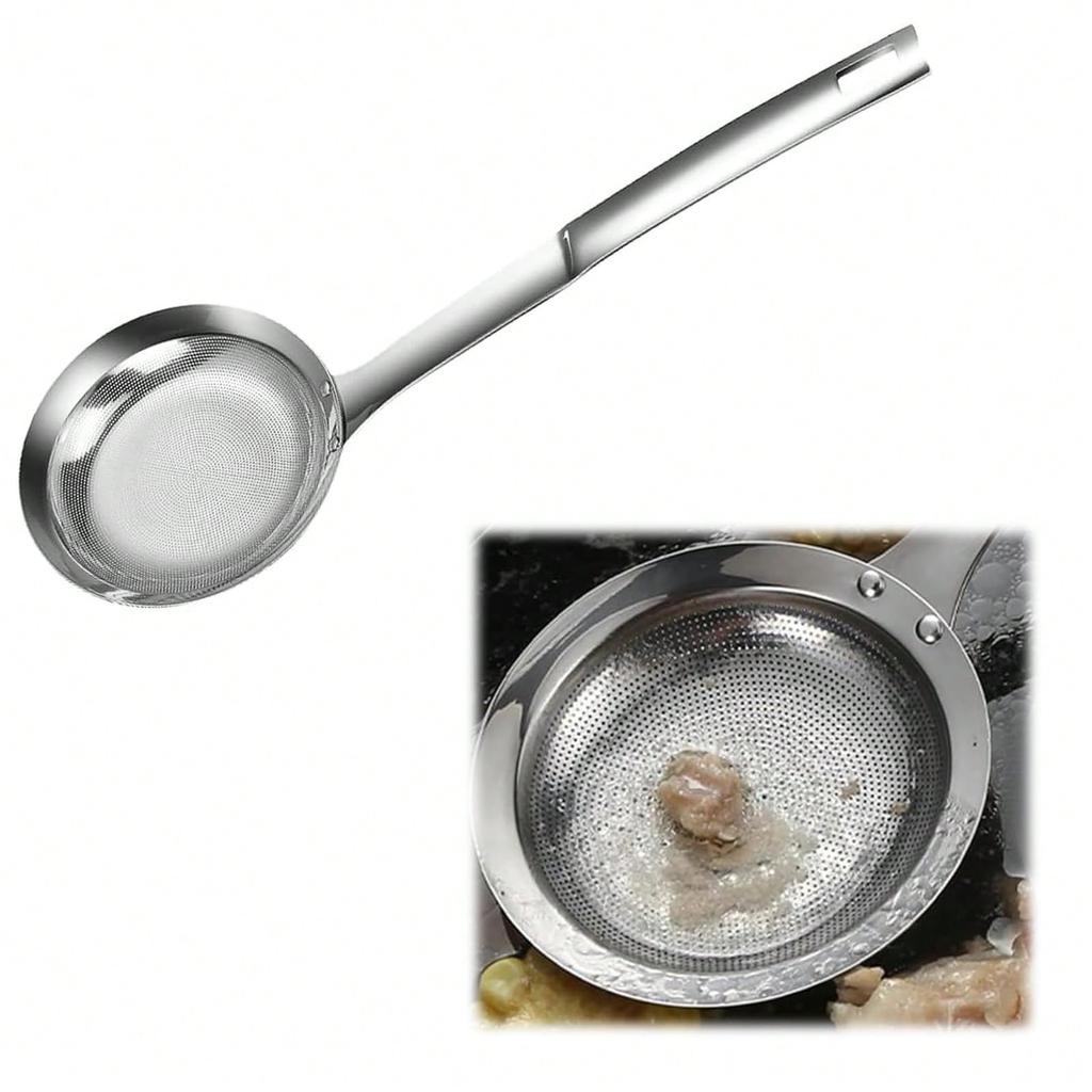 Fine Mesh Oil Strainer Spoon, Multifunctional Kitchen Tool for Removing Grease and Foam, Stainless Steel Colander Spoon, Food Oil Strainer