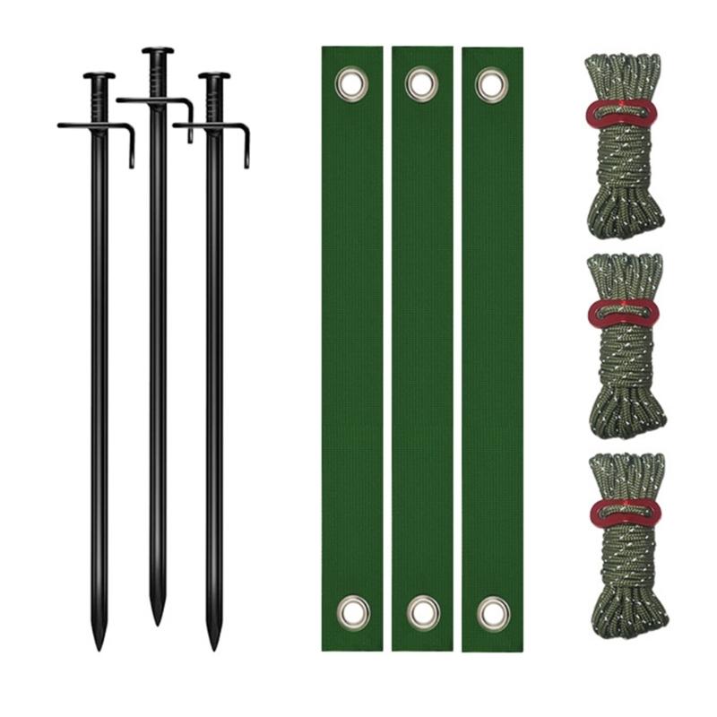 Green Recyclable Ground Stake Dowels Set 30cm Size Iron Nylon with 40cm Straps for Flexible Outdoor Use Long Lasting
