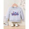 Cartoon Space Print Crew Neck Sweatshirt - Fabric Casual Active Pullover for Children - Regular Fit Applique Alphabet Pattern