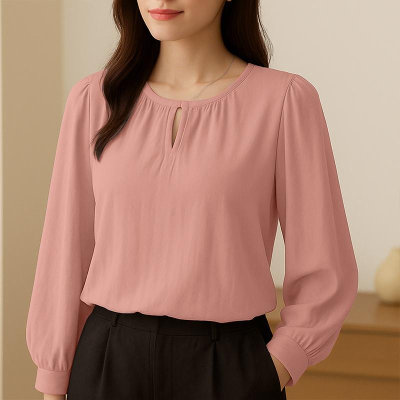 

ZANZEA Женская повседневная однотонная блузка с круглым вырезом и длинным рукавом 5XL розовый