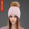 Women Double Deck Knitted Wool Hat Winter Natural Raccoon Fur Warm Caps Female Pom Pom Hats Ladies Fashion Skullies Beanies Cap