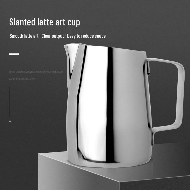 Embossed Stainless Steel Latte Art Pitcher with Slanted & Pointed Spout for Milk Frothing