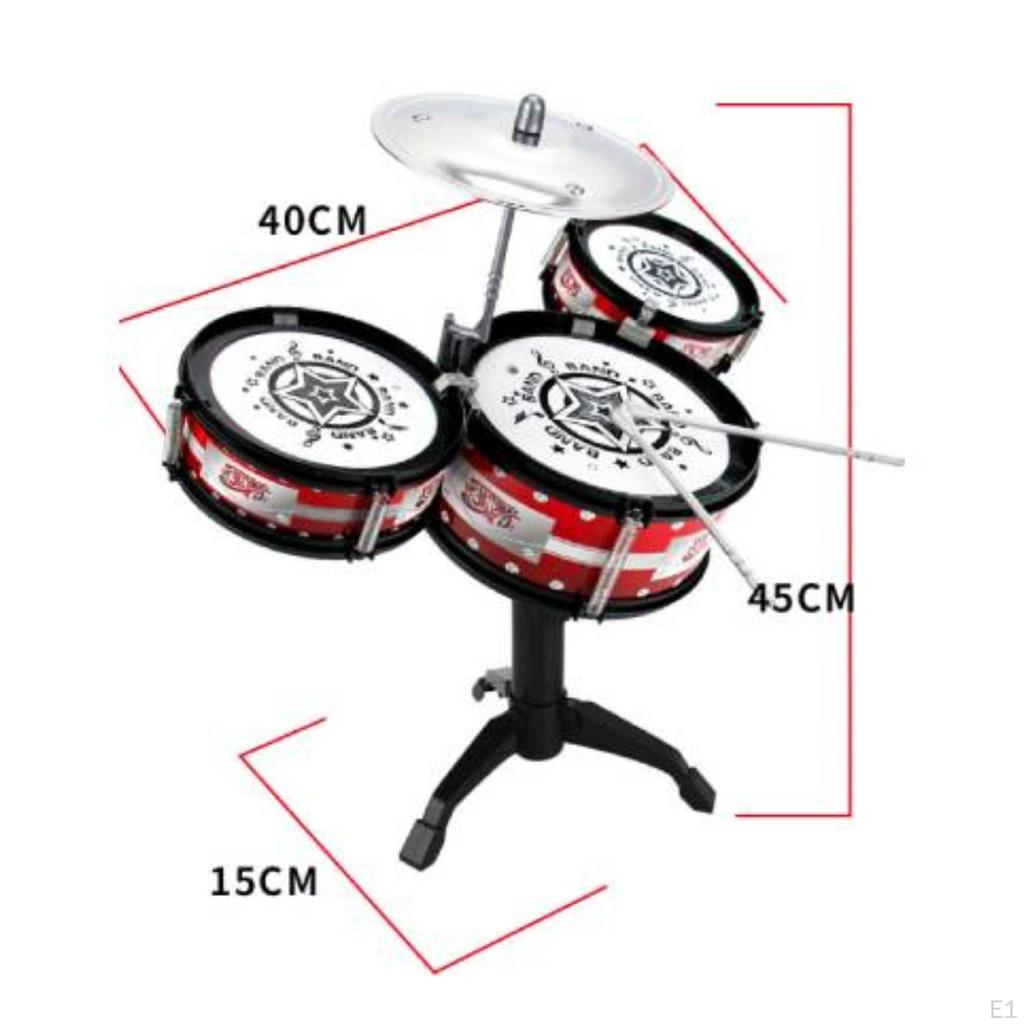 Kids Floor Drum Instrument White Drumheads Standing Toy Set Red Drums for Children