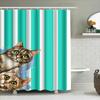 Green Striped Shower Curtain With Feline Print For Bathroom Decor Waterproof Fabric Diy Home Improvement Ideas #21370458698-Alie