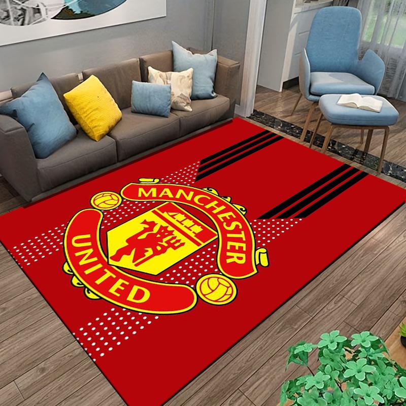 Tappeto Rosso con Logo Manchester United, Strisce Nere e Disegno a Punti Adatto per l'uso come antiscivolo per divani di soggiorno e camera da letto