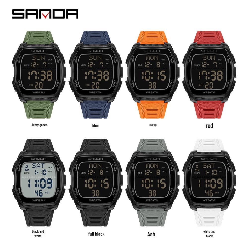 Sanda Wasserdichte Sport-Chronographenuhr für Herren - Multifunktionales Tonnenförmiges Design