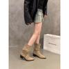 Khaki Suede Pointed Toe Slimming French Ankle Boots for Women - Spring Autumn 2025