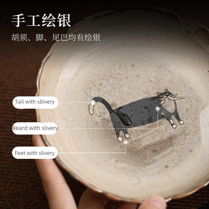 Hand Painted Cat Ceramic Opening Teapot Base Ceramic Trivets Saucer For Teapot Kung Fu Tea Ceremony Chinese Wave Round Base