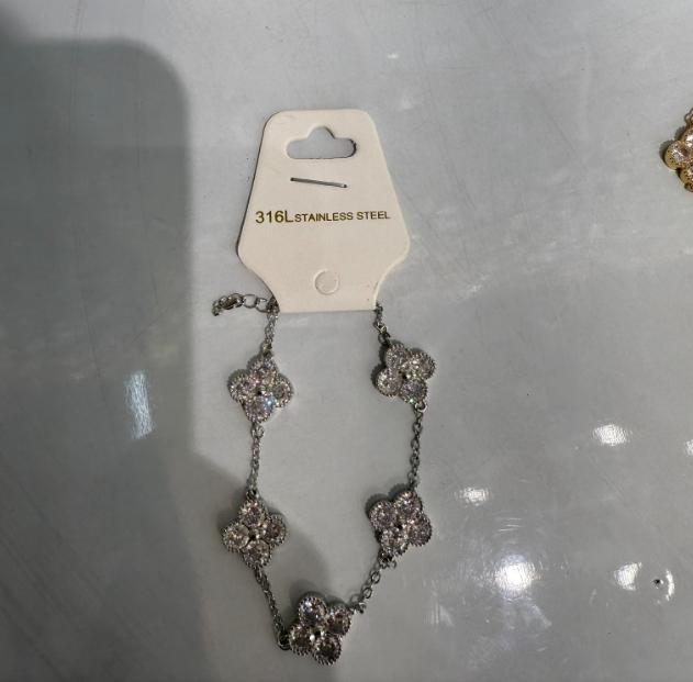 Sparkling Leaf Grass Five Flower Bracelet Handmade by Women Double sided Silver and Gold Texture Waterproof