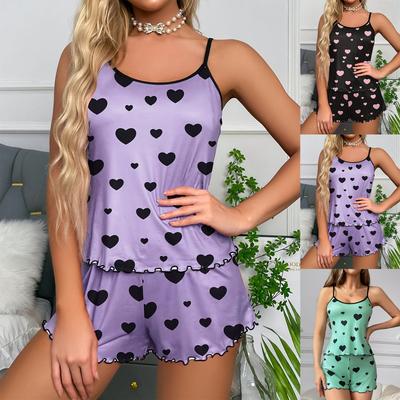 Ladies' Sleepwear, Sexy Suspender, Wavy Edge Shorts, Thin Sleepwear, Casual Home Wear, Heart Set
