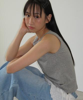 RONRON Dot Boatneck Sleeveless Gray