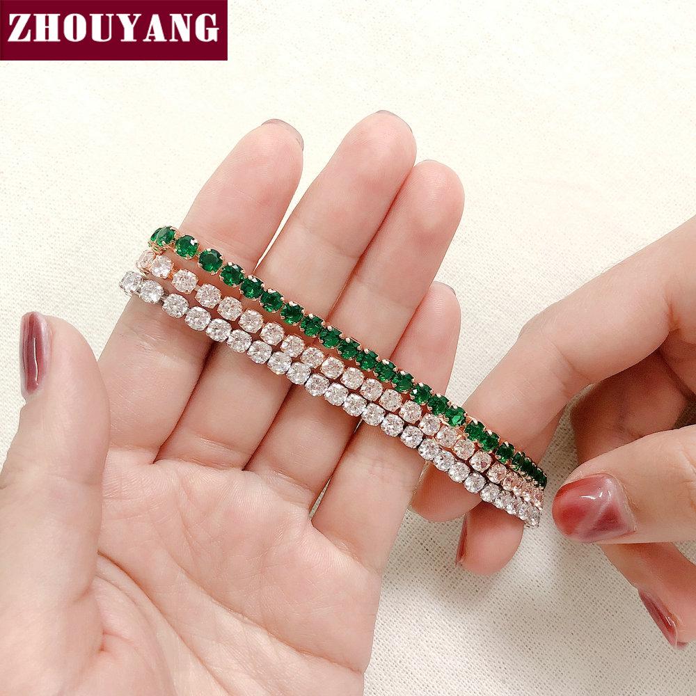 ZHOUYANG Tennis Bracelet For Women Luxury Handy Adjustable 4 Claws Mosaic 4mm Zirconia Rose Gold Color Fashion Jewelry Gift H133