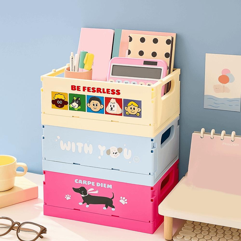 Dopamine Foldable Storage Basket Cartoon Stationery Cosmetic Rack Sundry Organizer  Desktop
