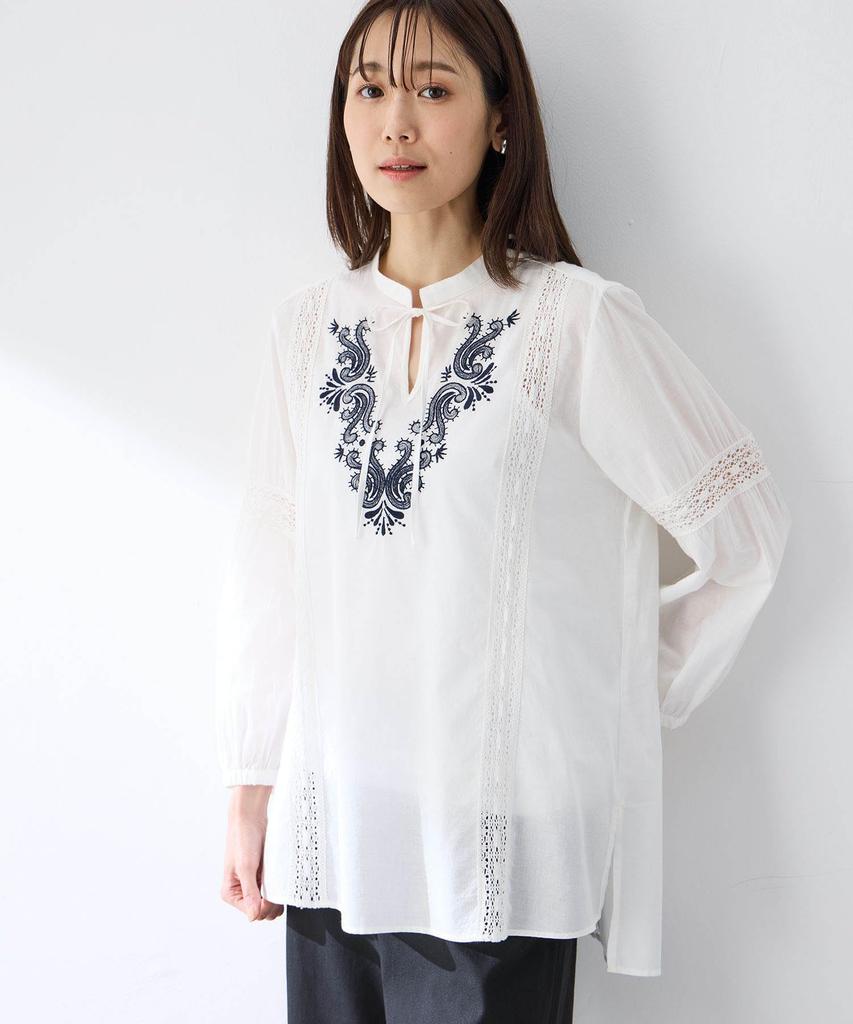 Petit Honfleur Embroidered Tunic White Blouse, Women's, 523265,