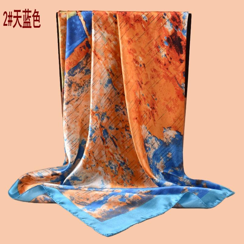 New women's 91CM satin landscape ink painting printing square scarf with sunscreen bag head silk scarf wholesale
