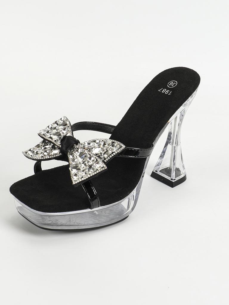 Women's Platform Sandals Sexy Car Model Transparent Nightclub Thick Heel Crystal Square Head Non-slip Flower 12CM LFD-1987-52