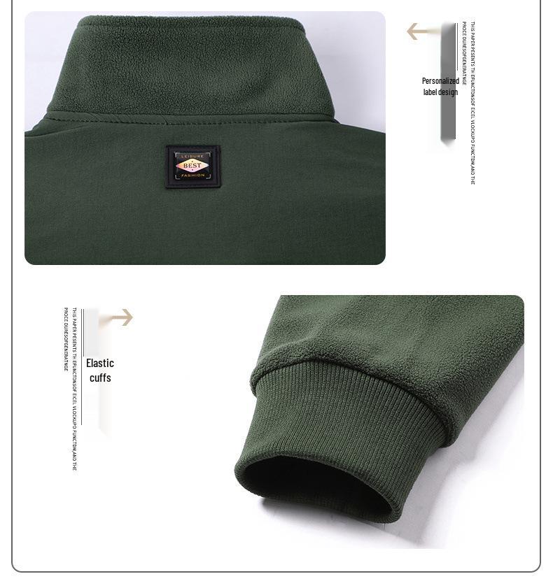 Men's Warm Fleece Stand Collar Half-Zip Pullover Plus Size Hoodie