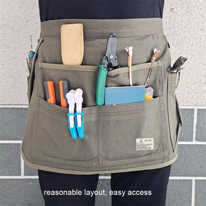 

Multi Pockets Cosmetics Gardening Tools Storage Short Apron Waist Buckle Canvas Work Apron Orange
