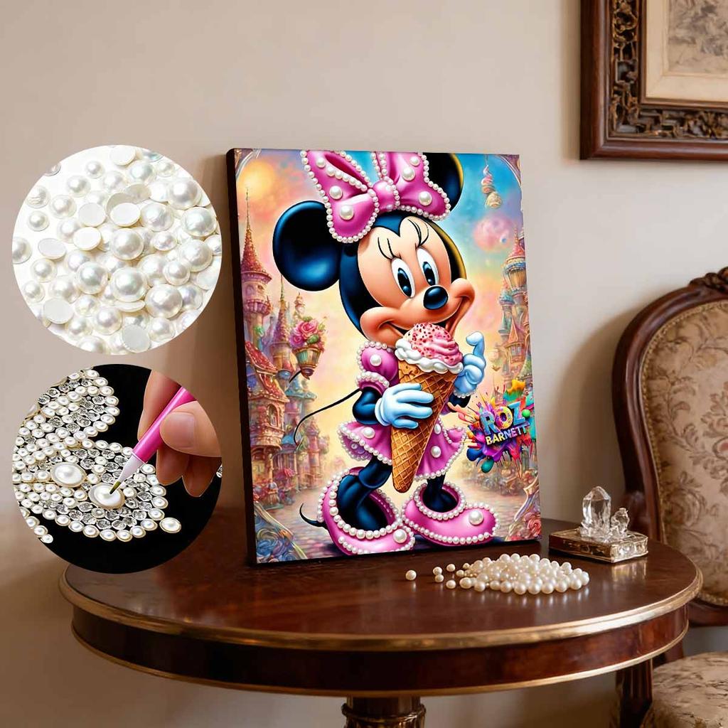 Disney Pearl Painting Minnie Ice Cream Fairy Tale Castle Creative 5D Pearl Embroidery Cross Stitch Kit Handmade DIY Home and Room Decor Gift