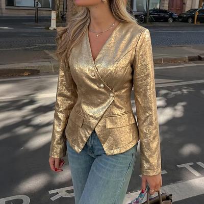 Neuer Stil, Klassische und Retro V-Ausschnitt Figurbetonte Anzugjacke mit langen Ärmeln