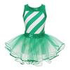 Girls Christmas Elf Santa Claus Costume Kids Shiny Striped Dance Dress Bowknot Tiered Tutu Skirt Jumpsuit for Performance