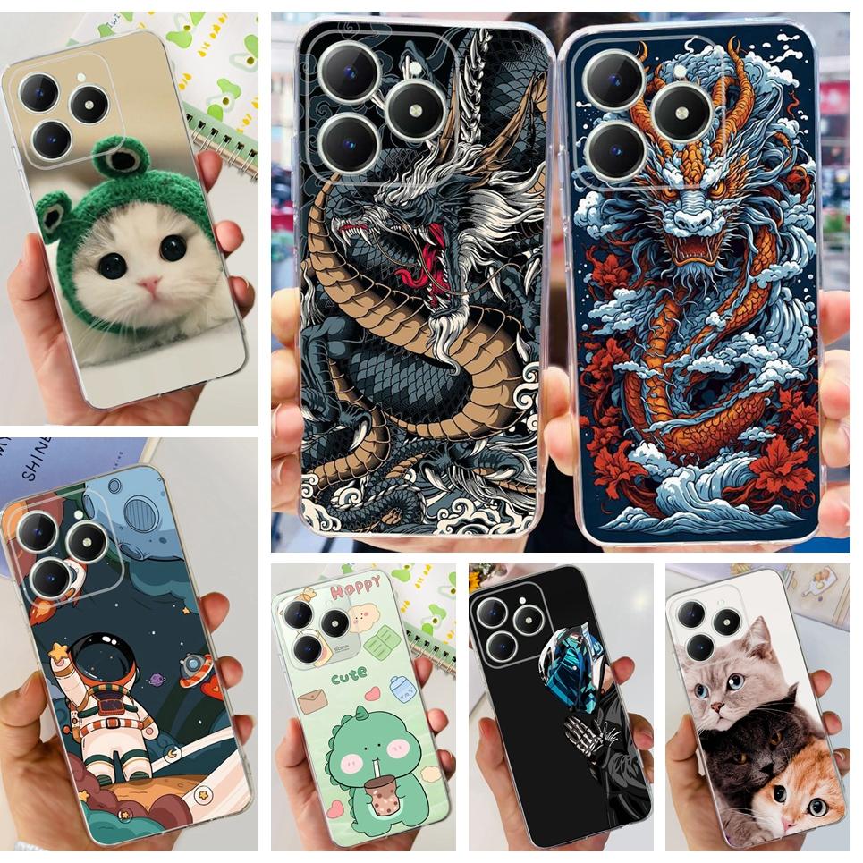For Realme C63 C61 Phone Cover Case Cool Cartoon Dragon Space Man Cat Funda Soft Clear Silicone Bumper For Realme Narzo N61 N63