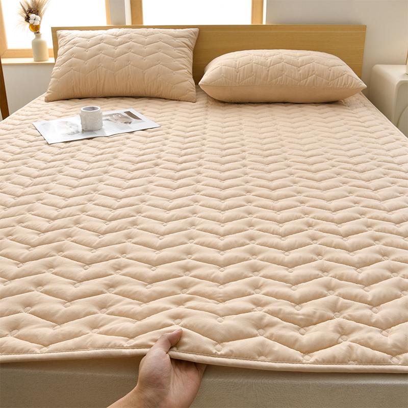 Waterproof Mattress Protector Pad Breathable Soft Quilted Cotton Wave Design Bed Cover With Elastic Corners