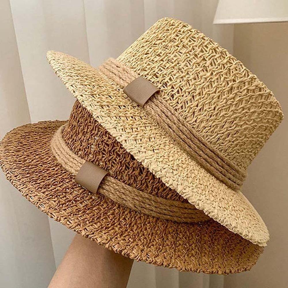 Lightweight Handwoven Sun Cap Sun Protection Flat Top Beach Hat Straw Boater Hat  Chic Travelers