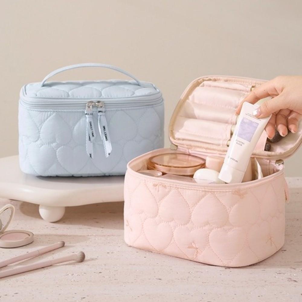 Large Capacity Women  Makeup Bag Heart Print Cosmetics  Storage Bag  Lipstick Skincare