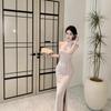 New Chinese-style Improved Cheongsam Summer New Lace Sexy Waist Thin Neck Long Small Dress Women