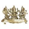 Pure Brass Laxmi Ganesh Saraswati Idol, Home Decor, Gold Color - 6.5 Inch