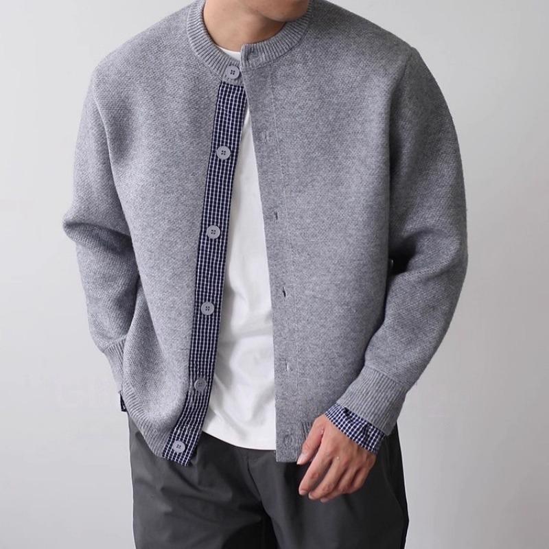 Men's Trendy Patchwork Button Cardigan – Versatile, Comfortable Long Sleeve Knitwear