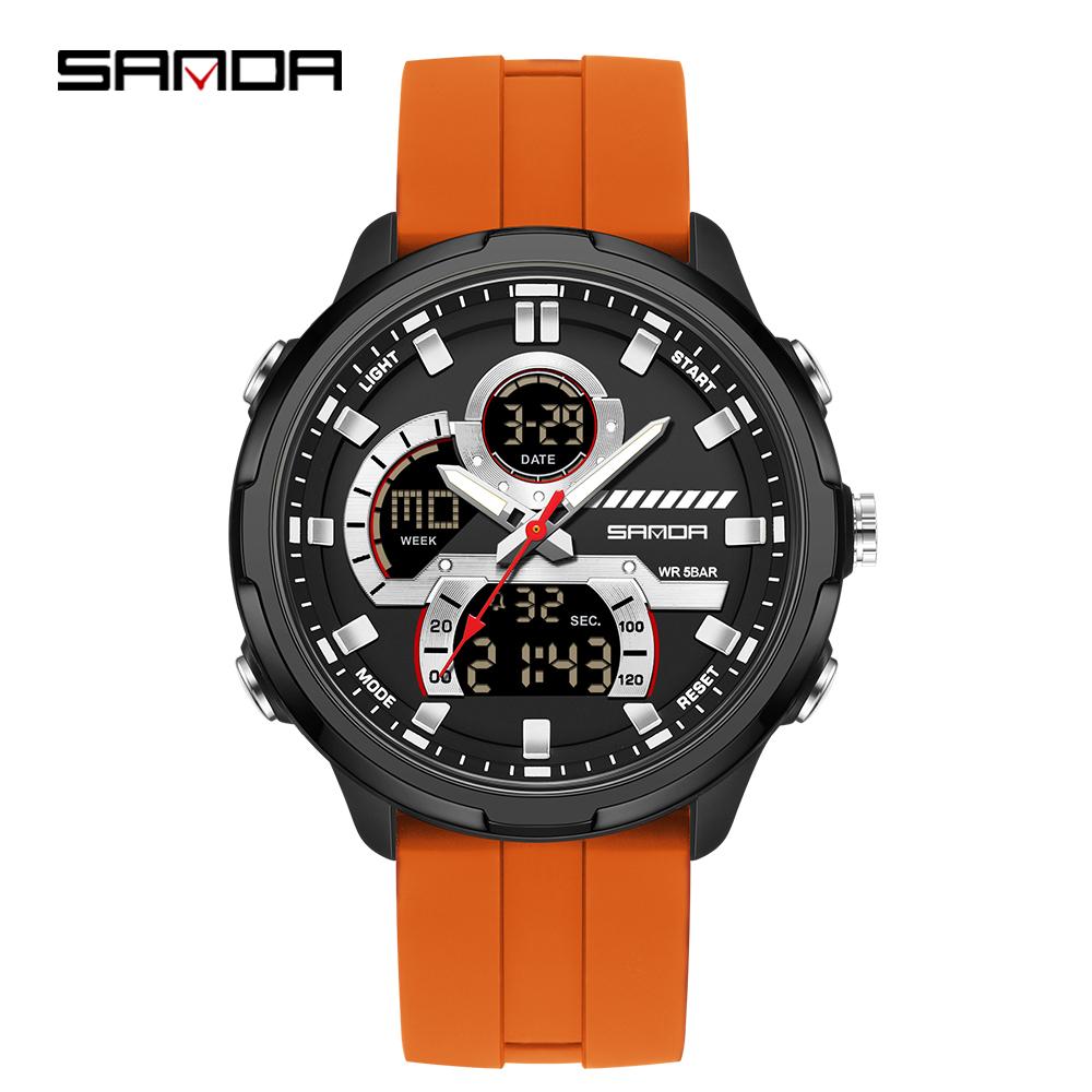 Electronic Watch Men's Dual Display Dial 5ATM Waterproof Night Light Stopwatch Multifunctional Sports Electronic Watch