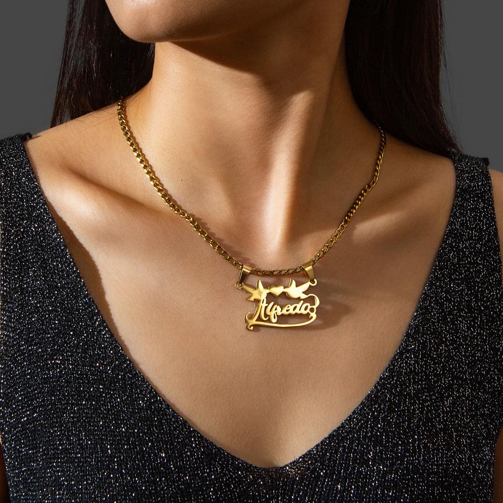 Atoztide Personalized Custom Name Necklace Stainless Steel for Women Men Heart Crown Pendant Link Chain Birthday Jewelry Gift
