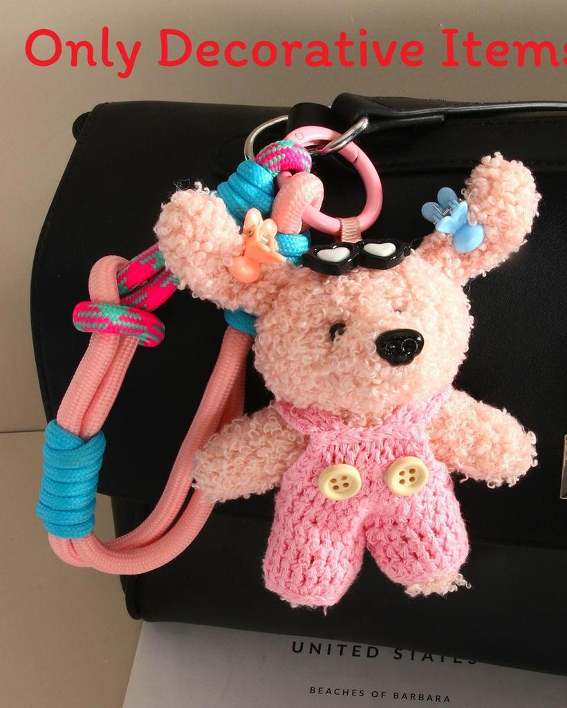Miu Plush Dog Keychain With Bowknot Hanging Decor For Bag Accessories