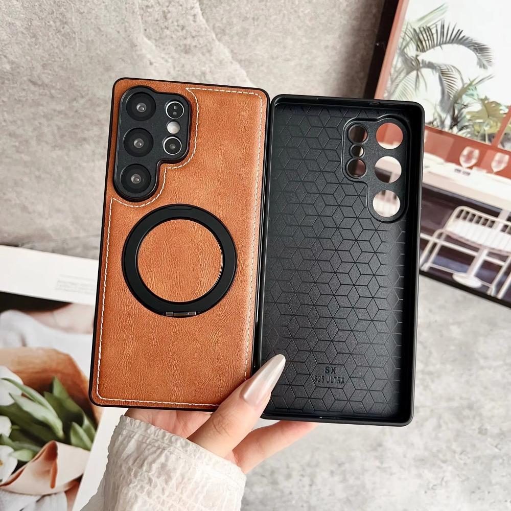 Funda de Teléfono Magnética de Cuero PU Premium para Samsung S26 Ultra S25 S24 S23 Plus Tacto de Piel Mate Cubierta Protectora Anti-Caídas