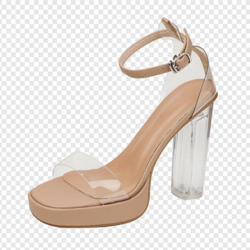 Fashion Summer New Chunky Sandals Women Fashion Round Head Open Toe Transparent Belt Waterproof Platform with A Line Strap High Heels