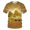 3D Printed Pattern T-shirt Ancient Egyptian Pharaoh Pyramid Men's Retro Loose T-shirt