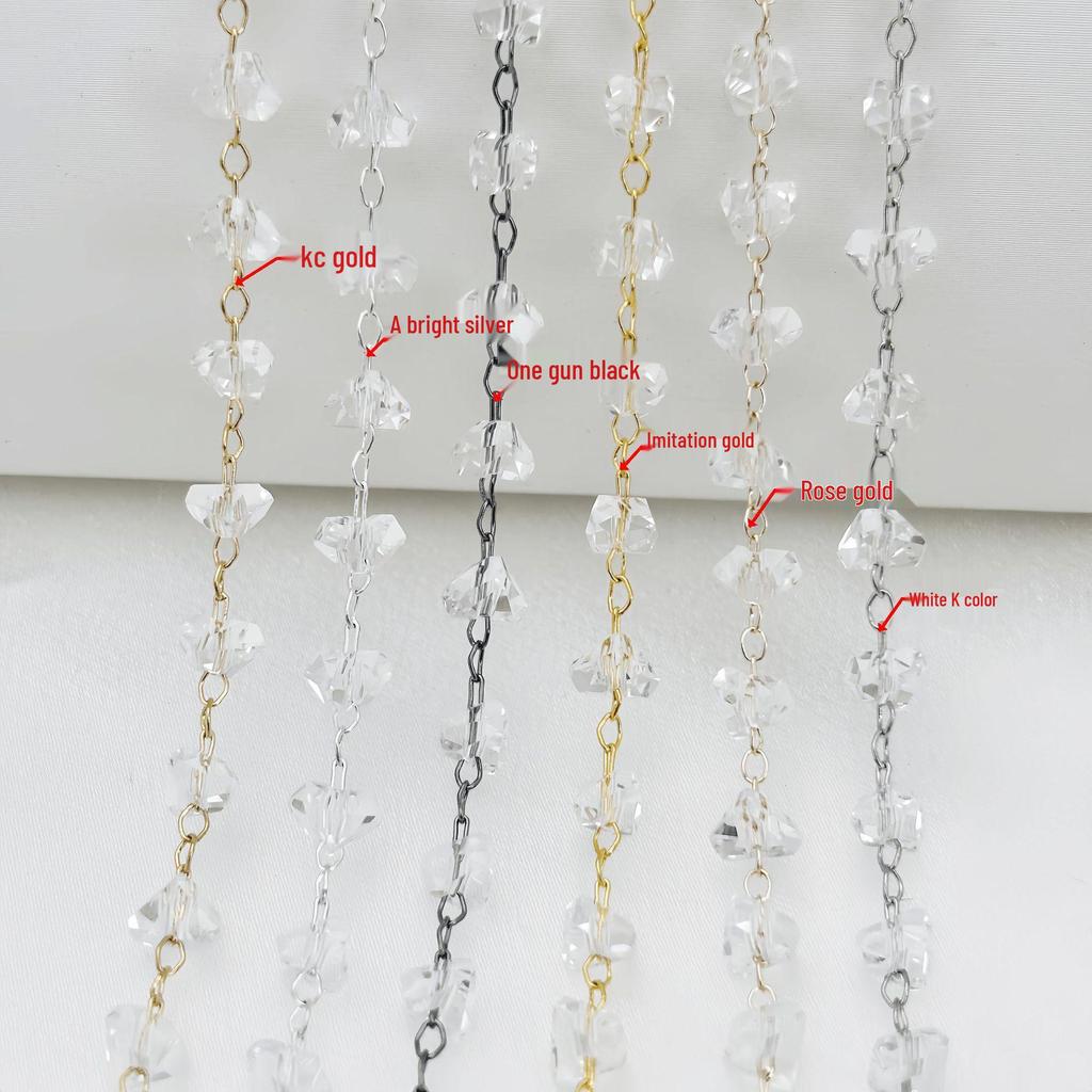 DIY Jewelry Supplies: 6mm Transparent Crystal & Color-Preserving Copper Chains for Necklace & Bracelet Making, In Six Colors