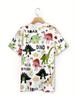 White Dino Women's Tee - Cute Dinosaur & "ROAR" Graphic, Playful Cartoon Print Design for Casual Daily Wear