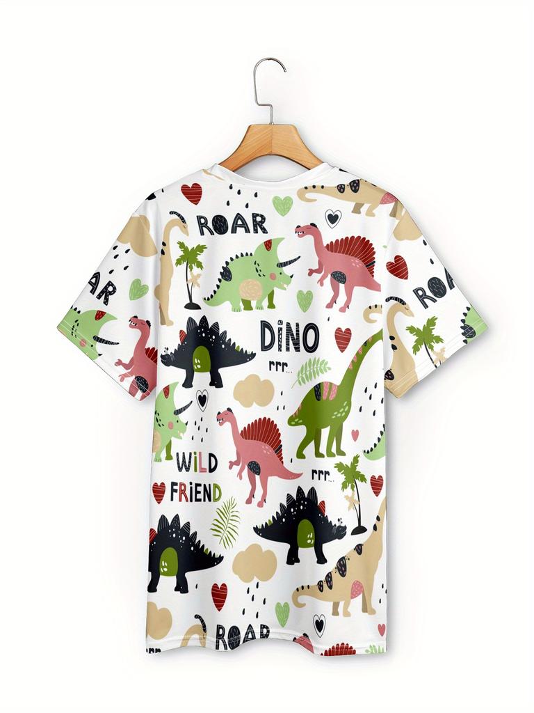 White Dino Women's Tee - Cute Dinosaur & "ROAR" Graphic, Playful Cartoon Print Design for Casual Daily Wear
