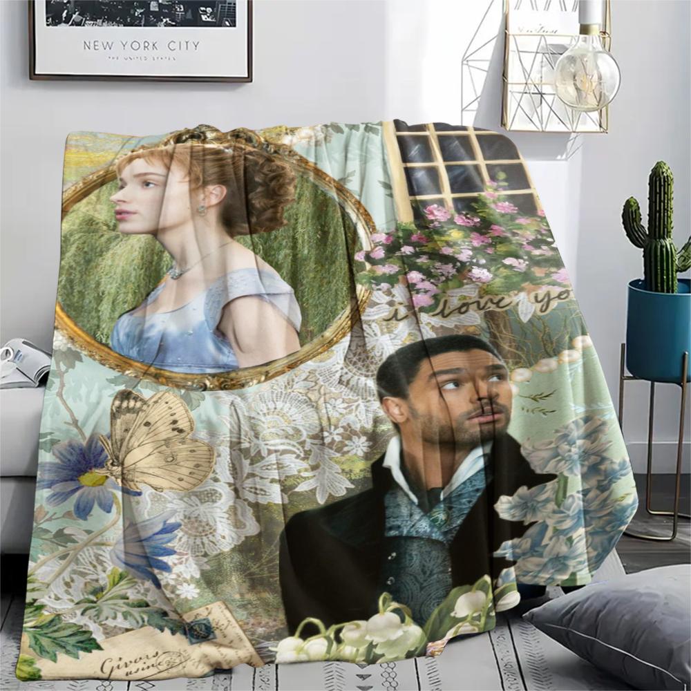 1PC Bridgerton Print Flannel Blanket, High quality Comfortable for All Seasons, Home Decor, Warmth and Comfort, Perfect for Christmas Gifts