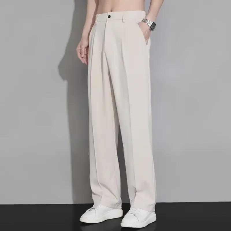 

Летние мужские брюки Ice Silk Anti-Wrinkle Straight 2024: Повседневный и не требующий глажки 3XL хаки